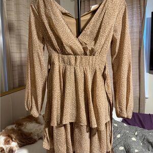 Japna Brown Patterned Long Sleeve Dress